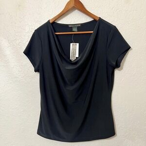 NWT Suzie in the City Black Cowl Neck Short Sleeve Top Women's Style 2671